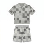 Checkerboard jacquard shirt & shorts set