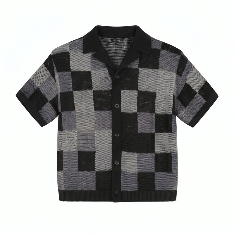 Checkerboard jacquard shirt & shorts set