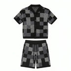 Checkerboard jacquard shirt & shorts set