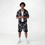 Checkerboard jacquard shirt & shorts set