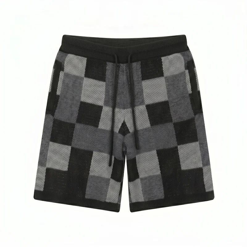 Checkerboard jacquard shirt & shorts set